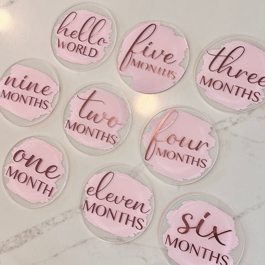 Acrylic Baby Milestone Discs | Baby Gifts | Circle | Hello World | Acrylic Milestone Discs | Monthly | Clouds | Stars | Plain | I Am One Today