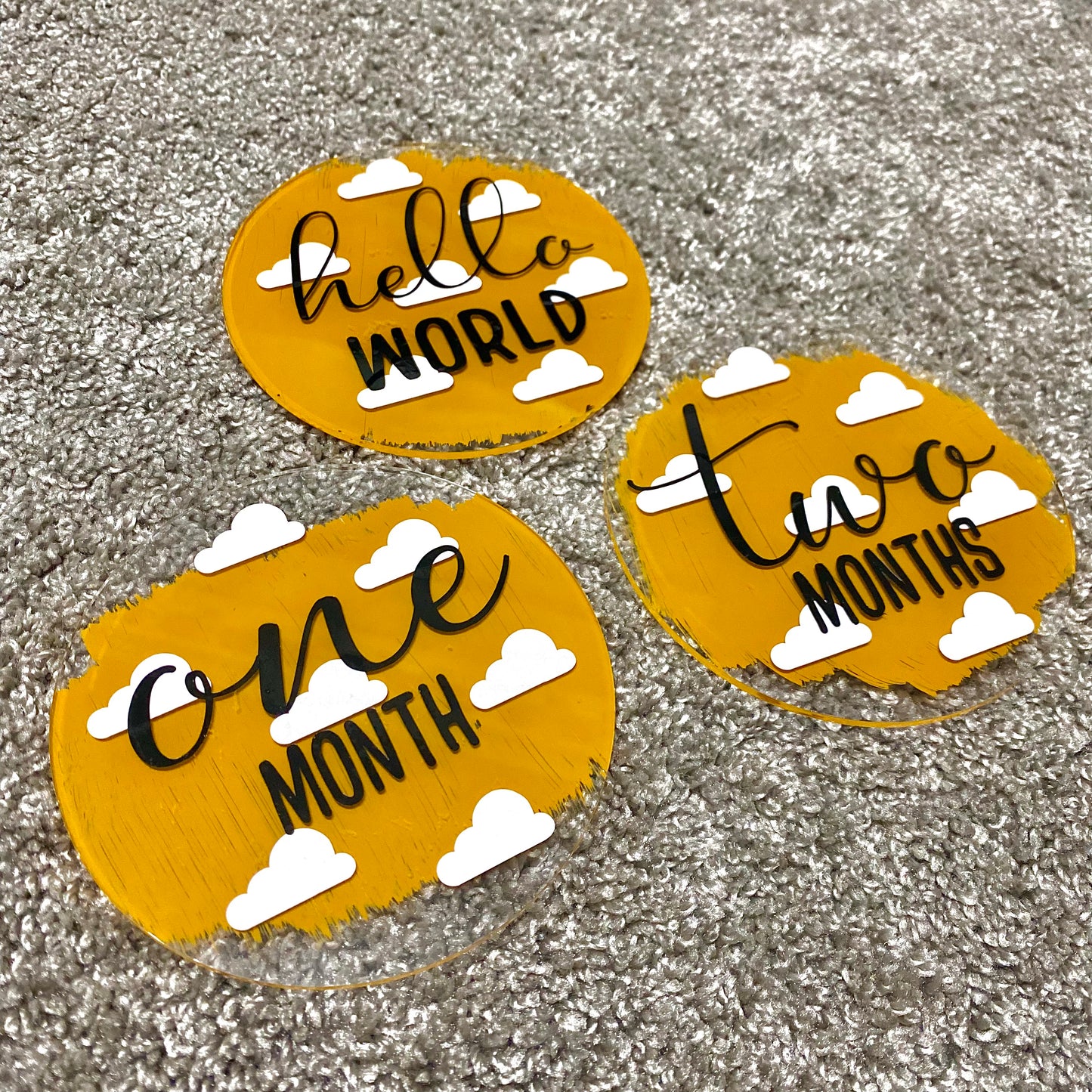 Acrylic Baby Milestone Discs | Baby Gifts | Circle | Hello World | Acrylic Milestone Discs | Monthly | Clouds | Stars | Plain | I Am One Today