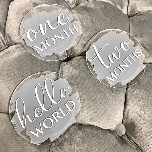 Acrylic Baby Milestone Discs | Baby Gifts | Circle | Hello World | Acrylic Milestone Discs | Monthly | Clouds | Stars | Plain | I Am One Today